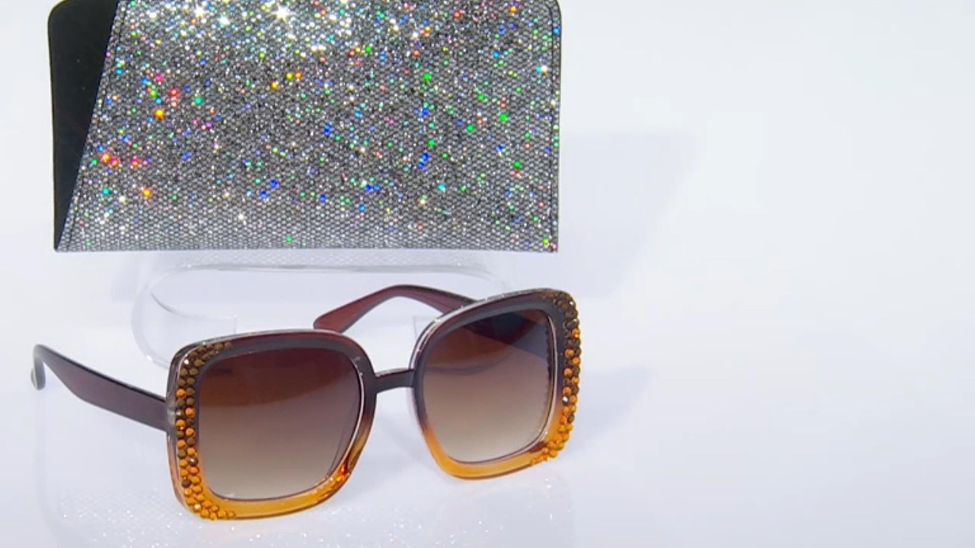 Brown Tortoise Color Frame with Champagne Crystal Sunglasses Video Thumbnail