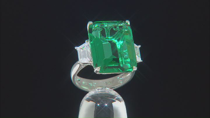 Green Crystal  And 1.80CTW White Cubic Zirconia Emerald Cut Ring Video Thumbnail