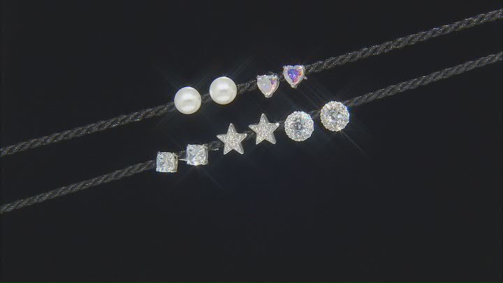 White Cubic Zirconia Rhodium Over Sterling Silver Set of 5 Earrings 6.00ctw