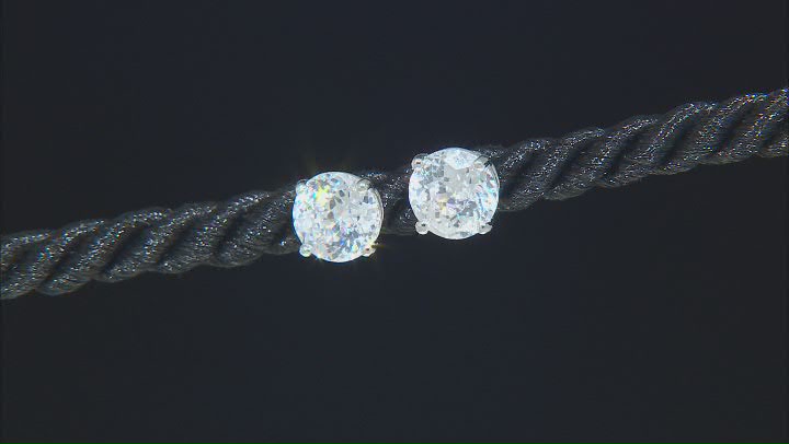 Round White 100 Facet Cubic Zirconia Silver Tone 6mm,8mm,10mm Set of 3 Stud Earrings 11.90ctw Video Thumbnail