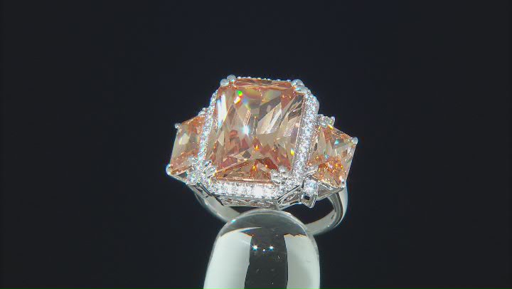 Champagne And White Cubic Zirconia Silver Tone 3-Stone Ring 21.89ctw