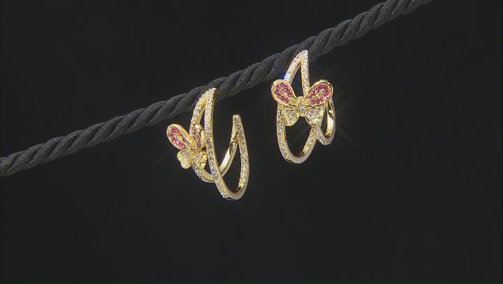 Pink and White Crystal Shiny Gold Tone Butterfly Earrings Video Thumbnail