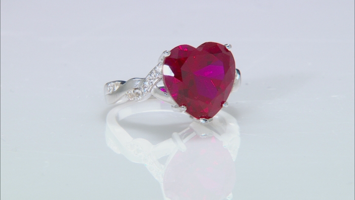 Red Lab Created Ruby Rhodium Over Sterling Silver Heart Shape Ring 7.87ctw Video Thumbnail