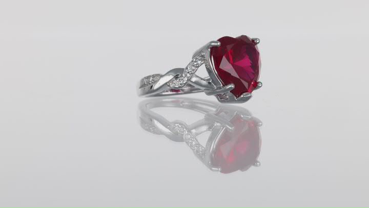 Red Lab Created Ruby Rhodium Over Sterling Silver Heart Shape Ring 7.87ctw Video Thumbnail