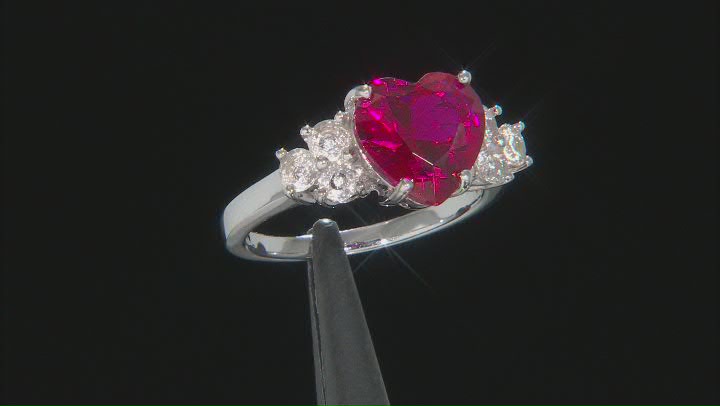 Red Lab Created Ruby Rhodium Over Sterling Silver Ring 4.38ctw Video Thumbnail