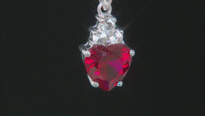 Red Lab Created Ruby Rhodium Over Sterling Silver Pendant With Chain 4.04ctw Video Thumbnail