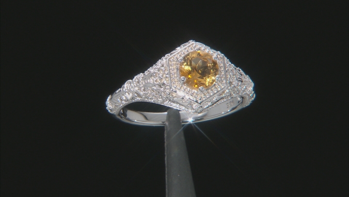 Yellow Citrine Rhodium Over Sterling Silver Ring .68ctw Video Thumbnail