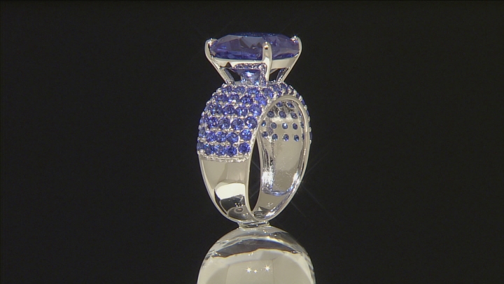 Blue Lab Created Spinel Rhodium Over Sterling Silver Ring 8.01ctw Video Thumbnail