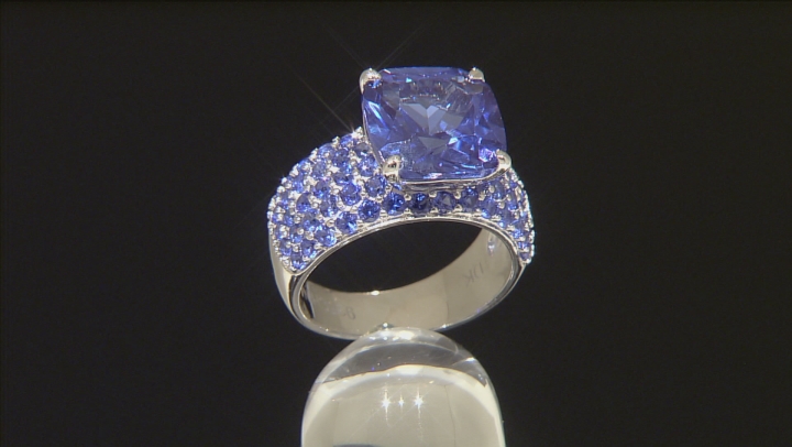 Blue Lab Created Spinel Rhodium Over Sterling Silver Ring 8.01ctw Video Thumbnail