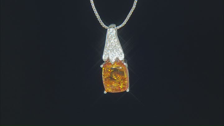 Orange Amber Silver Pendant With Chain .21ctw Video Thumbnail