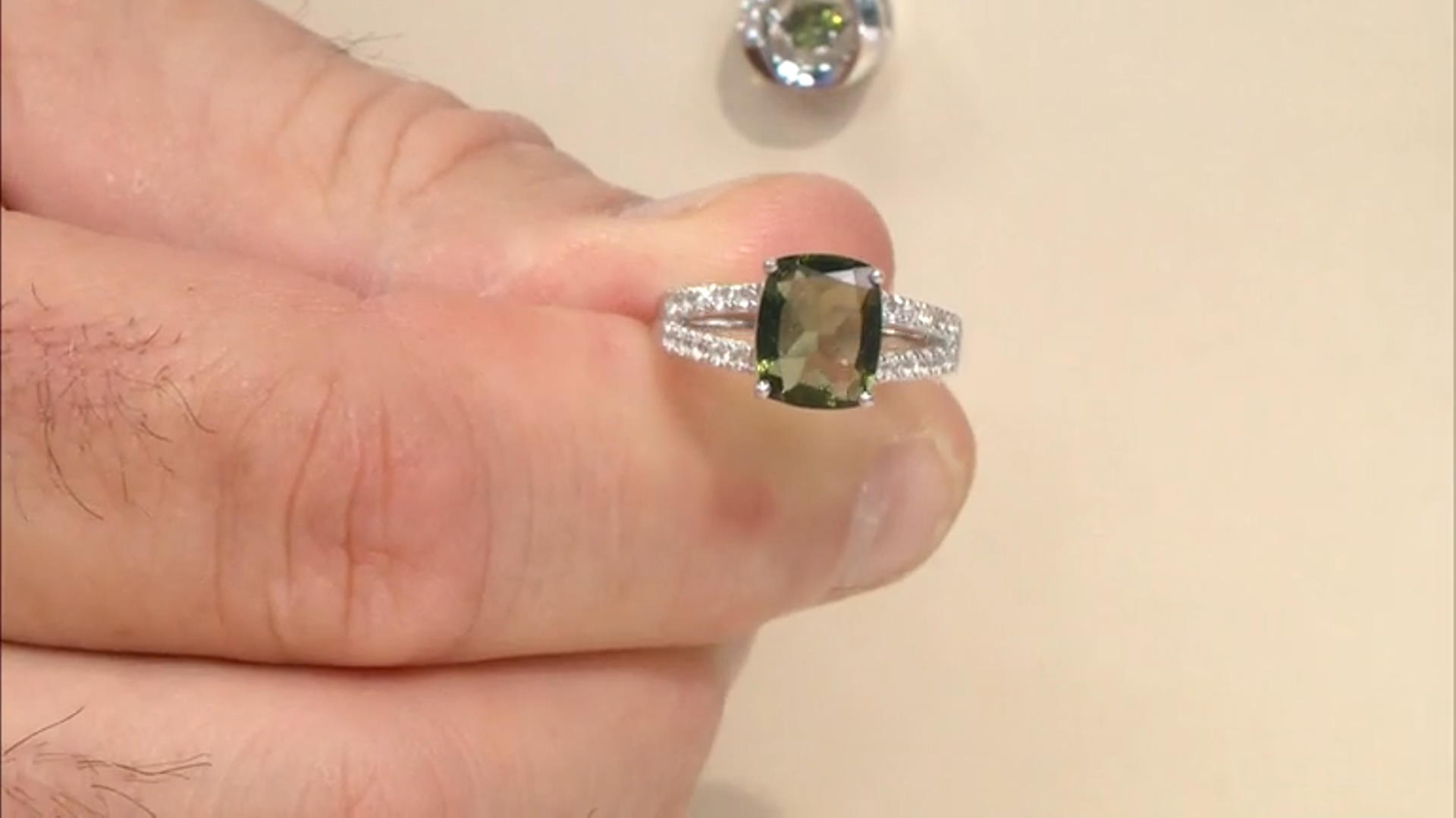 Green Moldavite Rhodium Over Sterling Silver Ring. 2.19ctw Video Thumbnail