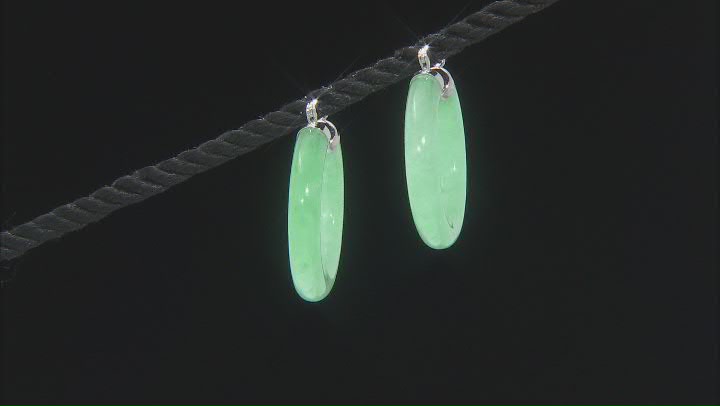 Green Jadeite Rhodium Over Rhodium Over Sterling Silver Hoop Earrings 30x4.5mm Video Thumbnail