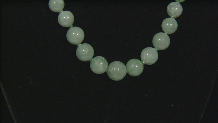Round Green Jadeite Rhodium Over Sterling Silver Graduated Strand Necklace 20 inch Video Thumbnail