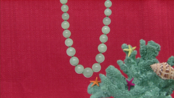 Round Green Jadeite Rhodium Over Sterling Silver Graduated Strand Necklace 20 inch Video Thumbnail