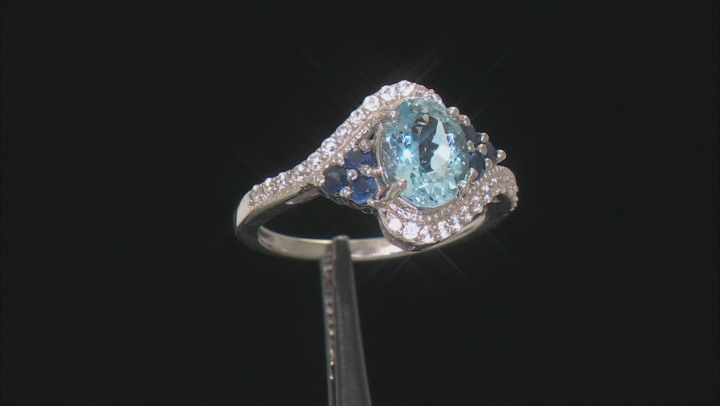 Blue Aquamarine Rhodium Over 10k White Gold Ring 2.16ctw Video Thumbnail