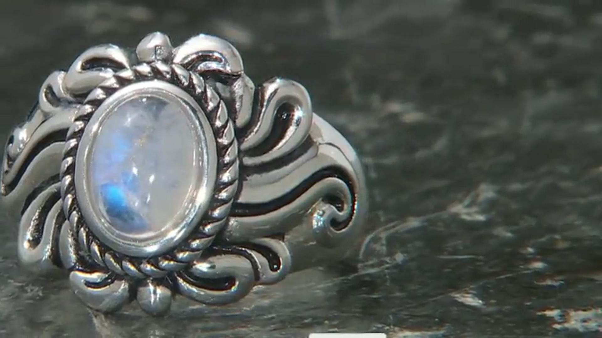 White rainbow moonstone rhodium over sterling silver ring Video Thumbnail