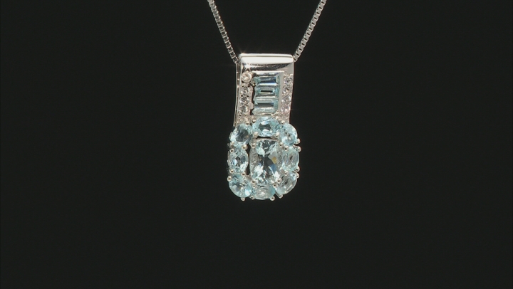 Blue aquamarine rhodium over sterling silver pendant with chain 2.64ctw Video Thumbnail