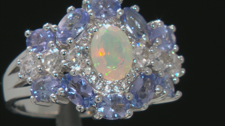 Multi-color Opal Rhodium Over Sterling Silver Ring 3.12ctw