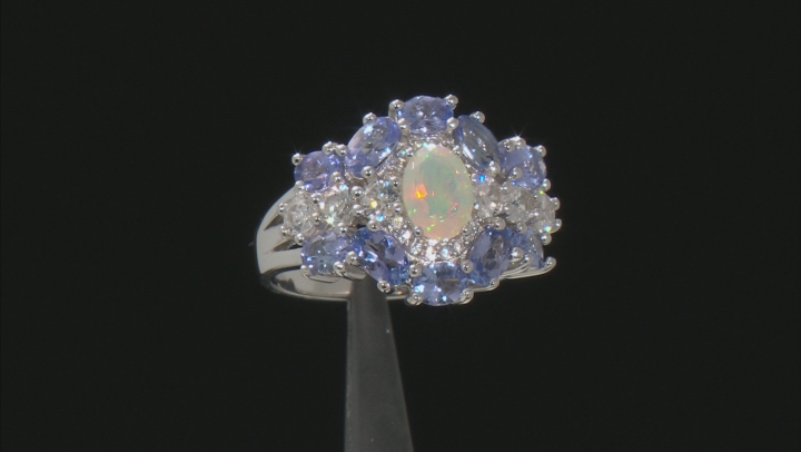Multi-color Opal Rhodium Over Sterling Silver Ring 3.12ctw Video Thumbnail