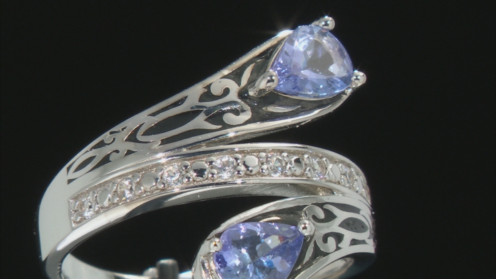 Blue Tanzanite Rhodium Over Sterling Silver Bypass Ring 1.34ctw Video Thumbnail