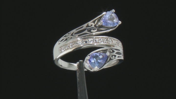 Blue Tanzanite Rhodium Over Sterling Silver Bypass Ring 1.34ctw Video Thumbnail
