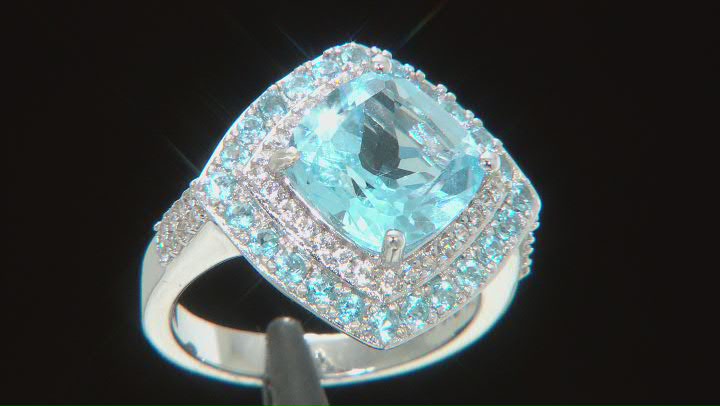 Blue Topaz Rhodium Over Sterling Silver Ring 4.80ctw Video Thumbnail