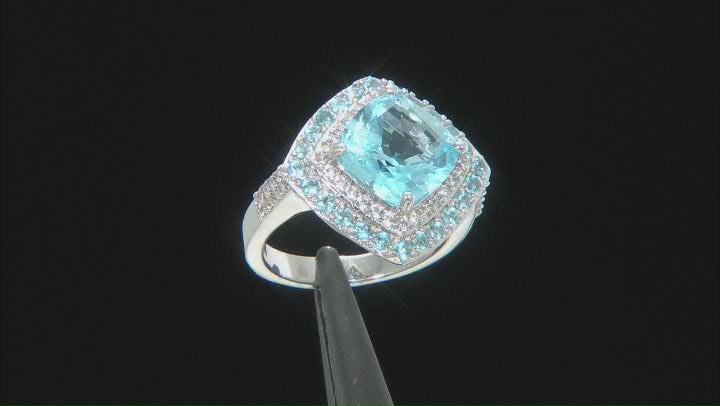Blue Topaz Rhodium Over Sterling Silver Ring 4.80ctw Video Thumbnail
