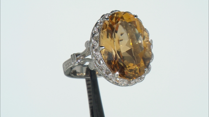 Yellow Citrine Rhodium Over Sterling Silver Ring 6.74ct Video Thumbnail