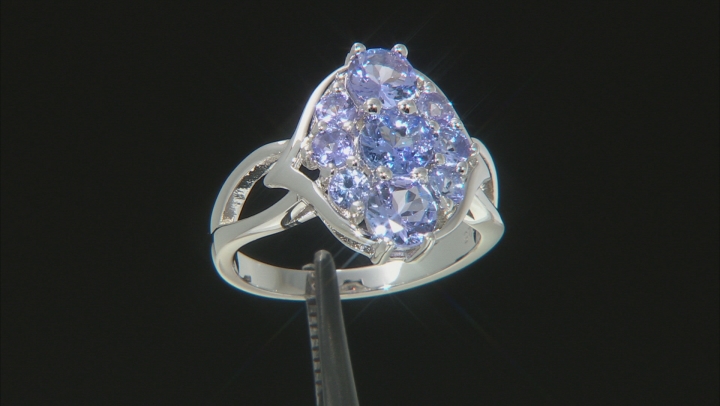 Blue Tanzanite Rhodium Over Sterling Silver Cluster Ring 2.01ctw Video Thumbnail
