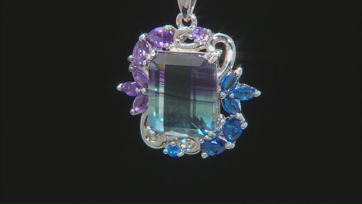 Bi-Color Fluorite Rhodium Over Silver Pendant With Chain 7.90ctw Video Thumbnail