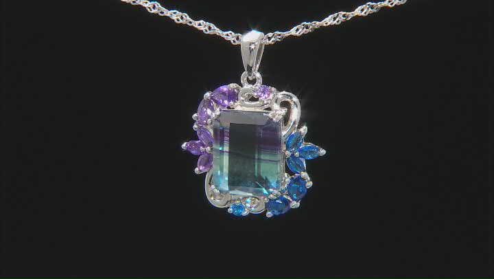 Bi-Color Fluorite Rhodium Over Silver Pendant With Chain 7.90ctw Video Thumbnail