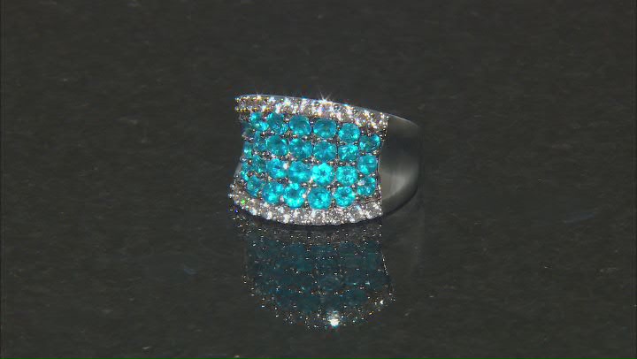Blue Neon Apatite Rhodium Over Sterling Silver Ring 3.00ctw Video Thumbnail