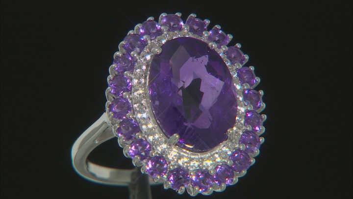Purple Amethyst Rhodium Over Sterling Silver Ring 6.08ctw Video Thumbnail