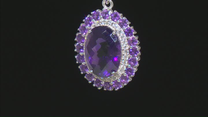 Purple Amethyst Rhodium Over Silver Pendant With Chain 6.08ctw Video Thumbnail
