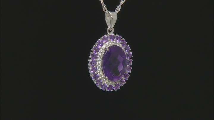 Purple Amethyst Rhodium Over Silver Pendant With Chain 6.08ctw Video Thumbnail