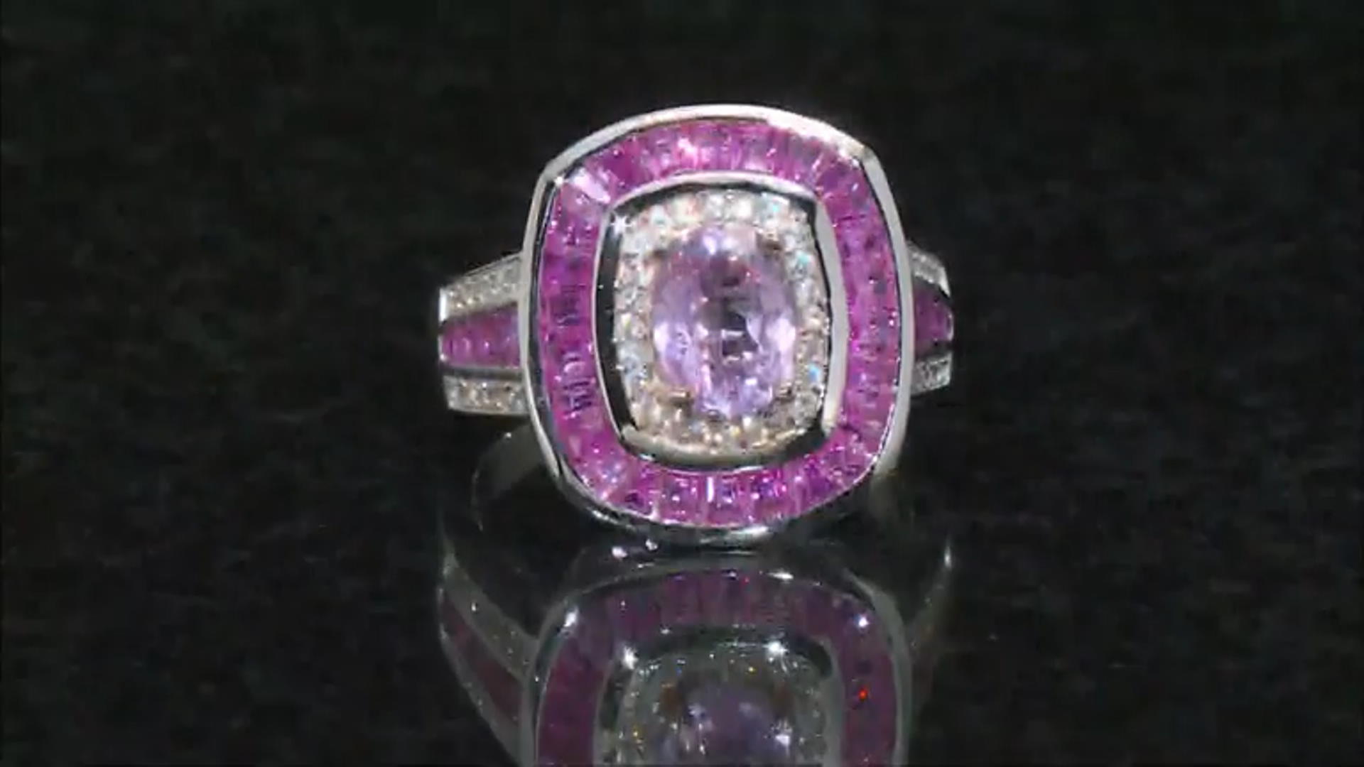 Pink Kunzite Rhodium Over Sterling Silver Ring 2.92ctw Video Thumbnail