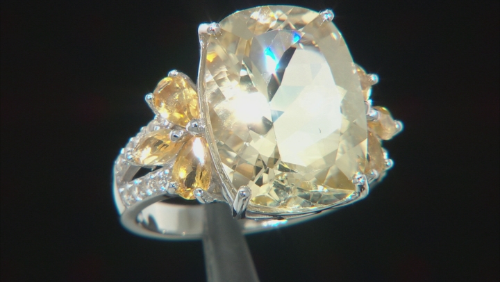 Yellow Labradorite Rhodium Over Sterling Silver Ring 8.91ctw Video Thumbnail