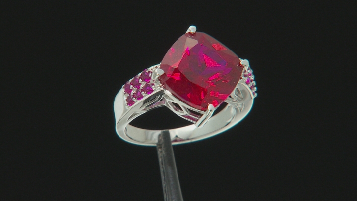 Red Lab Created Ruby Rhodium Over Sterling Silver Ring 8.15ctw Video Thumbnail