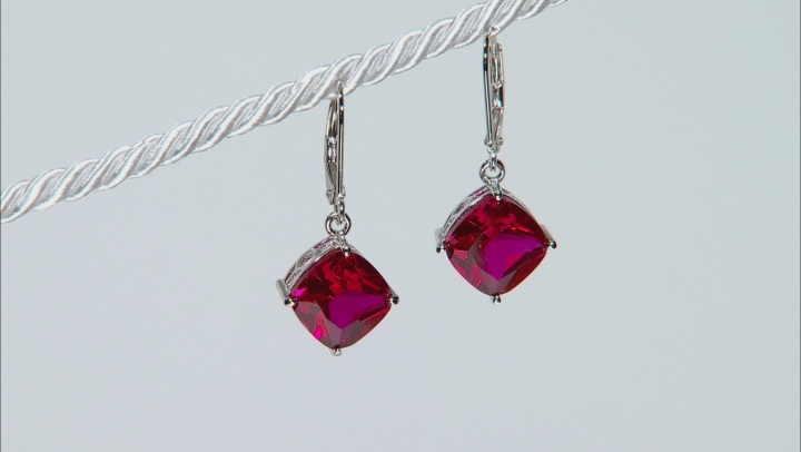 Red Lab Created Ruby Rhodium Over Silver Earrings 10.20ctw Video Thumbnail