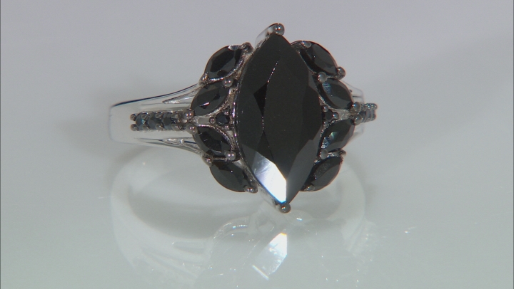 Marquise and Round Black Spinel Rhodium Over Sterling Silver Ring 3.30ctw Video Thumbnail
