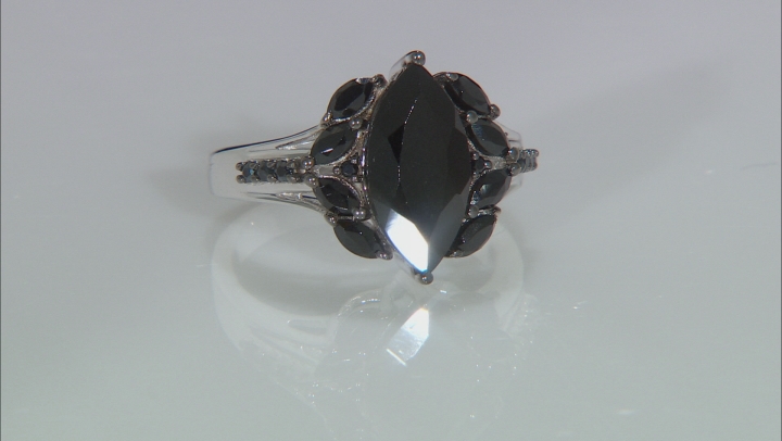Marquise and Round Black Spinel Rhodium Over Sterling Silver Ring 3.30ctw Video Thumbnail