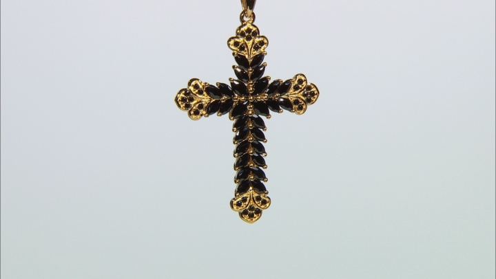 Black Spinel 18K Yellow Gold Over Sterling Silver Cross Pendant With Chain 2.66ctw Video Thumbnail