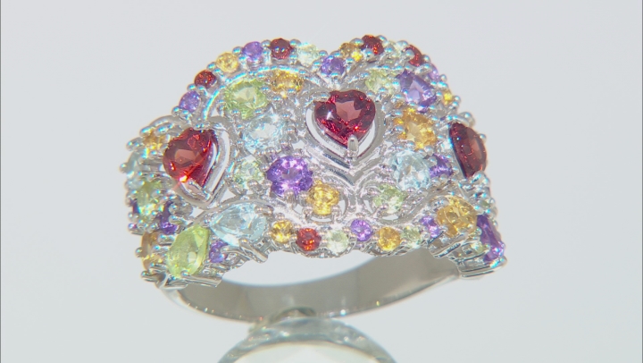 Multi-color gemstone Rhodium Over Sterling Silver Band Ring 3.28ctw Video Thumbnail