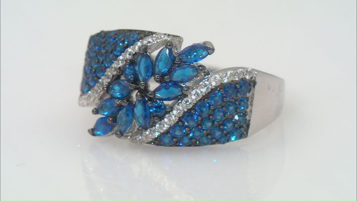 Blue Lab Created Spinel Rhodium Over Sterling Silver Ring 1.51ctw Video Thumbnail