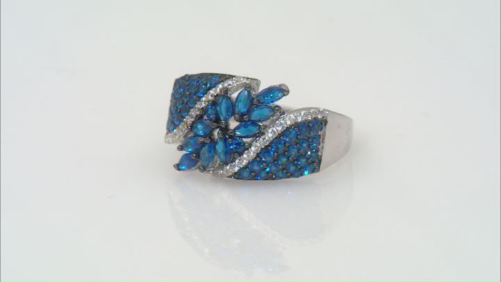 Blue Lab Created Spinel Rhodium Over Sterling Silver Ring 1.51ctw Video Thumbnail