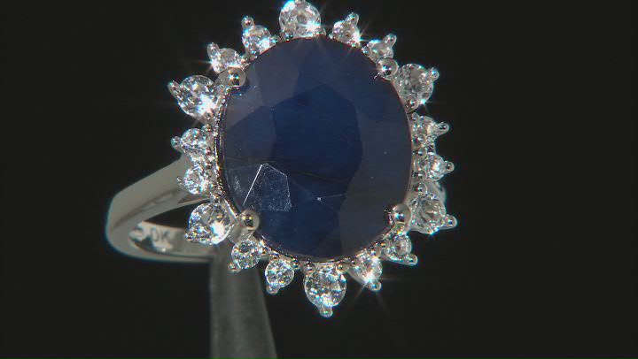Blue Sapphire Rhodium Over Sterling Silver Ring 8.61ctw Video Thumbnail