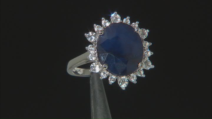 Blue Sapphire Rhodium Over Sterling Silver Ring 8.61ctw Video Thumbnail