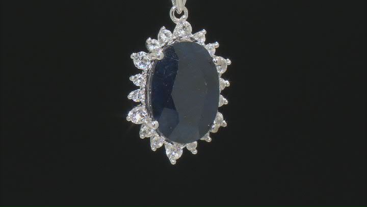 Blue Sapphire Rhodium Over Silver Pendant With Chain 8.19ctw Video Thumbnail