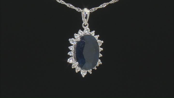Blue Sapphire Rhodium Over Silver Pendant With Chain 8.19ctw Video Thumbnail