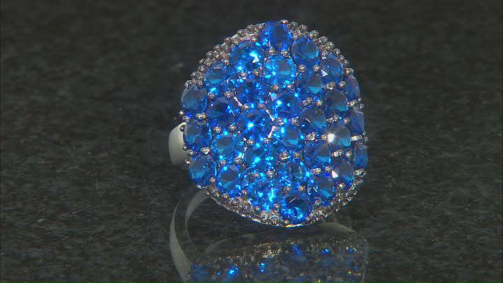 Blue Lab Created Spinel Rhodium Over Sterling Silver Ring 6.89ctw Video Thumbnail